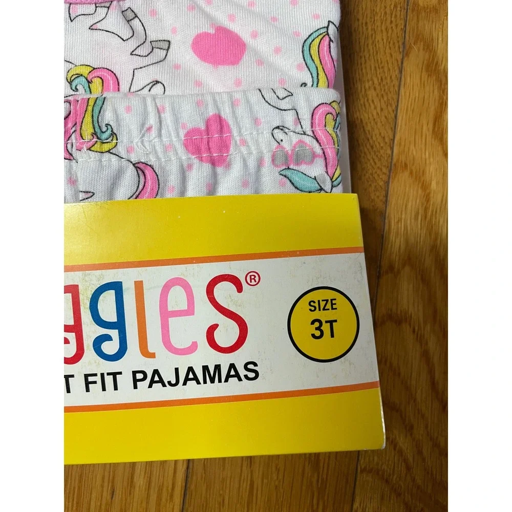 Swiggles Girls Unicorn Heart Tight‎ Fit Pajamas Set Pink White 3T New